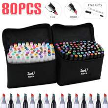 Marker 80 Colors Dual Brush Tip Permanent Art Markers For Book Painting Card Making Coloring Illustrations Sketch, Christmas Gift Back To School