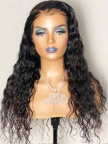 Soft 26 Inch 180Density Long Black Kinky Curly 13*4*1 Lace Front Wigs For Women With Babyhair Synthetic Heat Temperature Daily Cosplay Glueless Wig - Natural Black - 查看 1