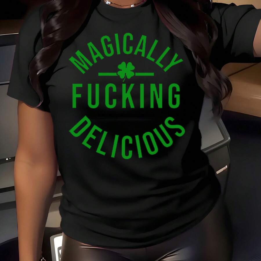 Magically Delicious Shamrock Print Women Casual T Shirt Soft Comfortable Gift For St Patricks Day - màu đen - Xem 1