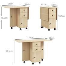 HOMCOM Folding Dining Table For 4-6, Rolling Drop Leaf Table With Storage Drawers, Cabinet And Open Shelf, Extendable Kitchen Table On Wheels - 黃色 - 查看 3