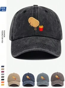 1pc Amusing Potato And Fries Graphic, Unisex Print Baseball Cap, Breathable, Adjustable Size, Humorous Pop Art Truck Driver Hat, Brimmed Pop Pop, Fun Gift, Casual Sunshade Hat For Men & Women, Valentine's Day Gift