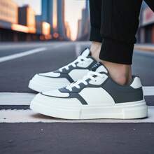 1 Par de Tênis Casuais de Cano Baixo para Homens com Cor Sólida e Retalhos Contrastantes - Adequado para Caminhada e Atividades ao Ar Livre - Versátil Calçado Casual Branco Adequado para Adolescentes em Verão Casual ou Atividades ao Ar Livre, Viagens de Férias ou Presentes de Formatura ou Acessórios de Aniversário, Academia