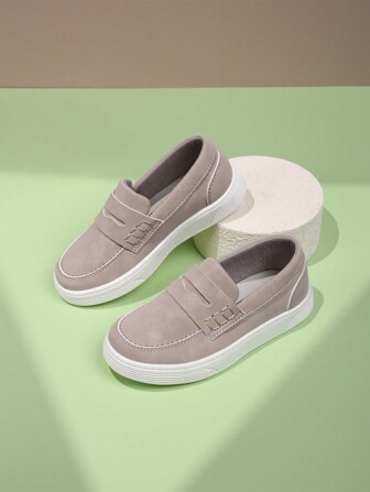 New Kids Lightweight Soft Comfy Breathable British Style Fashion Versatile Student Shoes, Boys Slip-On Loafers, Casual Flats, Non-Slip Wear-Resistant Flat Sneakers For All Seasons