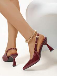 Tacones altos con puntera puntiaguda, decorados con hebilla de metal, para mujer. Versátiles para uso formal, citas, fiestas y trabajo