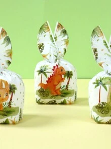 50 pezzi borsette a forma di orecchie di coniglio a tema dinosauro, borsette da regalo design a cartoni animati dinosauro mini con orecchie di coniglio, forniture per confezioni regalo, decorazioni per feste a tema dinosauro, decorazioni per feste di compleanno, forniture per feste di matrimonio, borse per bomboniere