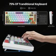 SURMEN Gaming Keyboard 75 Percent, American QWERTY Wired Mechanical RGB Keyboard, 82 Keys, Hot-Swappable, Custom Drivers For Windows - Gray White - View 6
