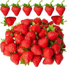 18PCS Plastic Artificial Red Strawberries Fake Lifelike Simulation Realistic Strawberry Artificial Fruits Decoration Photography Prop For Home Kitchen Decoration, Desktop Decoration,Fake Plants