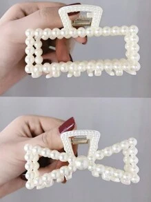 2-Piece Women's Faux Pearl Hair Claw Set, Fresh And Simple Pearl Clip, Medium-Sized Bath Dish Style Hair Clip, Casual, Simple And Cute Girl Hair Clip Accessory, No Damage To Hair, Suitable For Daily Hair Tying, New Year, Travel With Clothing, Hair Claw Hair Accessory Set,Valentine's Day Couples As A Gift Hair Accessories,Claw Clips,Hair Jaw Clip,Hair Clutch
