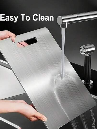 2pcs/1pc Multifunctional Stainless Steel Cutting Board, Dual-Use Stainless Steel Cutting Board, Durable Vegetable Cutting Board, Thick And Mildew Resistant, Suitable For Camping And Dormitory Kitchen Small Tools And Accessories, Cutting Board Suitable For Kitchen Stainless Steel Anti Stick Cutting Board Dishwasher Safety Ideal Perfect For Various Cooking Tasks