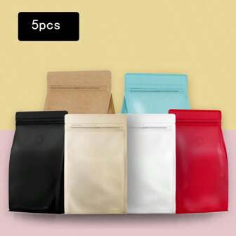 5 个八角形密封侧拉链咖啡袋，带排气阀，食品包装袋，防光