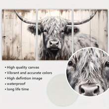 3 件套高地牛帆布墙面艺术印刷品，可选画框农舍风格动物海报，装饰艺术乡村客厅卧室办公室装饰，室内帆布海报，动物主题水墨艺术品，理想的礼物，带画框的墙面艺术 - 彩色 - 查看 5