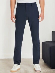 SANOPY Men's Solid Color Business Suit Pants Pure Cotton Men's Casual Suit Pants - 藏蓝色 - 查看 6