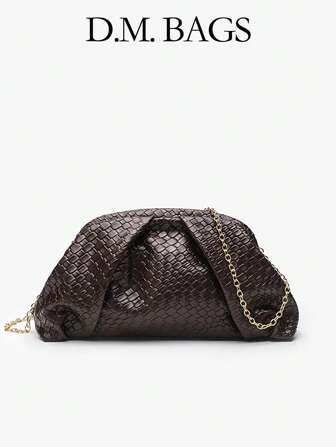 1 pieza Bolso de mano estilo vintage minimalista con textura trenzada sintética de gran capacidad en color burdeos con pliegues en forma de nube, perfecto para fiestas, eventos y atuendos diarios, bolso de moda en color burdeos, bolso inspirador para mujer