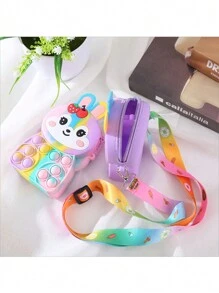Bolsa mensageiro de silicone com animais fofos, porta-moedas, mini bolsa de aperto com liberação de pressão dos dedos - à prova d'água, bolsa de armazenamento