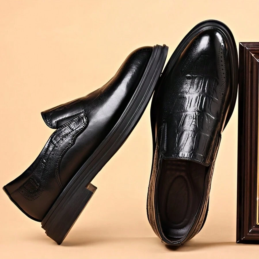 No Shoelace Baroque Men's Shoes British Set Foot Without Lacing Synthesized Brown Brogue Leather Shoes Lazy Loafers