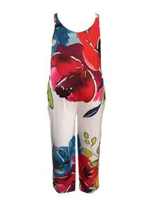 Plus 女士印花连体裤阔腿裤