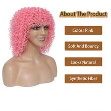 Kinky Curly Wigs Short Curly Afro Wig With Bangs For Women 12 Inch Easy To Use Wig Afro Synthetic Natural Wig For Daily Use