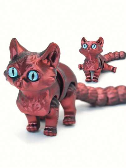 تمثال قط كرتوني متحرك مطبوع ثلاثي الأبعاد، وصلات بلاستيكية قابلة للتشكيل ديكور مكتبي إبداعي، مناسب للاستخدام في غرفة النوم والداخلي، لا يحتاج لطاقة، رائع للألعاب والألعاب الدورية