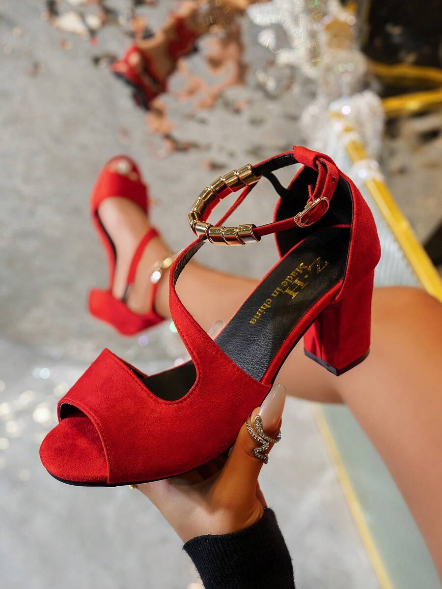 Women's Peep Toe Chunky Heeled Sandals, Fashionable And Versatile High-Heeled Sandals