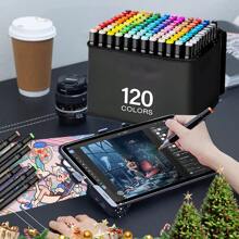 120 Color Marker Pen Set, Double-Ended Midpoint, Lightweight Plastic, Cube, Caricature, Office, Party, Educational Supplies Marker Pen Graffiti Drawing Art Supplies - Black - View 7