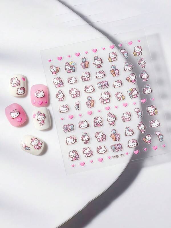 sanrio1 no use 49pcs/98pcs/147pca Package 3D Pattern Design Kawaii Animation Design Cartoon Sticker Mobile Phone Shell Water Bottle Waterproof Sticker Look, Pink Cat Nail Sticker Children's Small Book Sticker, Light Luxury Relief Nail Sticker Three-Dimensional Pink Cat, Christmas Decorations, Nail Decorations,Halloween Gifts