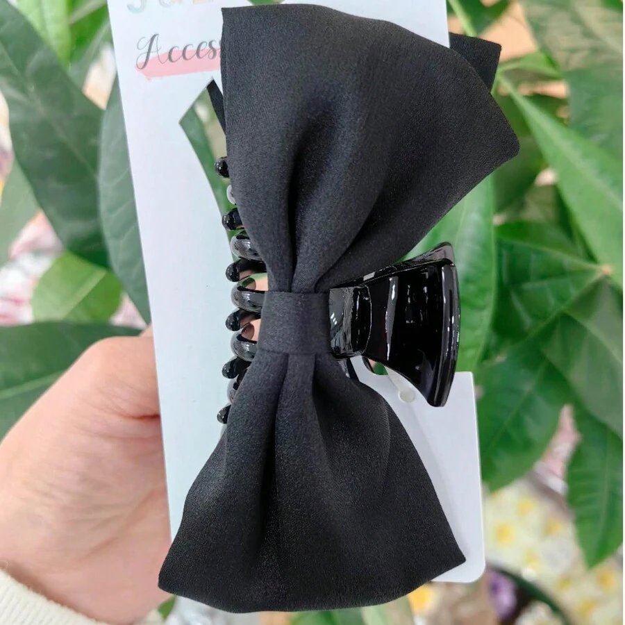 Große schwarze Schmetterling Haar Klammer, hochwertige Dutt Haar Klammer Haarschmuck, vielseitig & elegant, Schleifengröße ca. 11 cm, Klammergröße ca. 6,5 cm