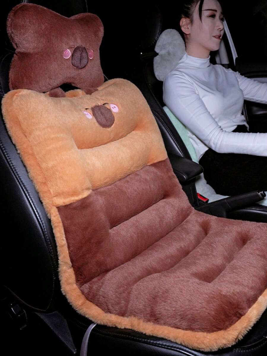 1pc Capybara Car Pillow, Cute Neck Pillow, Car Safety Belt Shoulder Pad, Plush Doll, Car Tissue Box, Front/Rear Car Seat Cushion - Multicolor - View 1