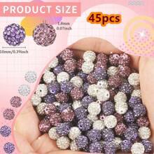 45pcs 10mm Colorful Shiny Round Shamballa Disco Beads, Sparkling Clay Rhinestones, Rhinestones, Necklaces, Bracelets, Earrings, Jewelry Making Supplies, Party Decorations Valentines