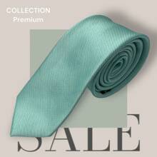 Slim Plain Twill Social Tie With Fine Lines - Mint Blue - View 2