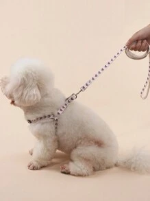 1 Set Polyester Cute Heart Pattern Collar, Chest Harness & Leash Suit For Small Dogs Like Teddy & Poodle, Suitable For Outdoor Use