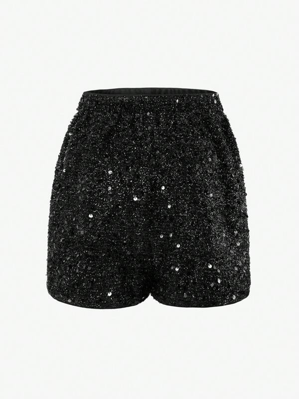 Shorts casuales sencillos decorados con lentejuelas para niñas jóvenes, para uso diario