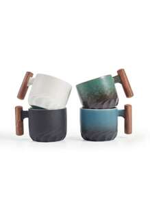 Ceramic Wooden Handle Italian Coffee Cup, Sandalwood Handle Tea Cup With Tea Strainer And Lid, Ceramic Tea Cup Japanese Style Wooden Handle Porcelain Small Coffee Cup Gradient Glaze Tea Cup Ceramic Kung Fu Small Tea Cup, Gift Box Set For Afternoon Tea, Italian Espresso Cup Japanese Style Simple Mini Coffee Cup