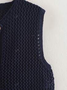 Women Fashion Sleeveless Coarse Needle Knitting Vest Sweater Female Chic Big Pockets Patch Buttons Cardigan Waistcoat Tops