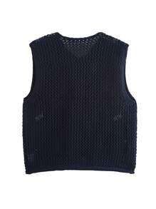 Women Fashion Sleeveless Coarse Needle Knitting Vest Sweater Female Chic Big Pockets Patch Buttons Cardigan Waistcoat Tops