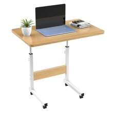 Table d'ordinateur Mobile avec plateau 60x40cm, Table pour Ordinateur Portable avec Hauteur Réglable 69-90cm, Table de Canapé Roulante pour Lit Bureau Debout,  Facile à déplacer avec roulettes, Blanc / Chêne