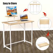 Tavolo per computer pieghevole, piccolo tavolo per computer pieghevole per studiare e lavorare in camera da letto o in soggiorno, 80x45x74 cm, stile moderno, robusta struttura in metallo, nero/bianco/rovere