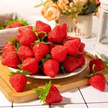 18PCS Plastic Artificial Red Strawberries Fake Lifelike Simulation Realistic Strawberry Artificial Fruits Decoration Photography Prop For Home Kitchen Decoration, Desktop Decoration,Fake Plants