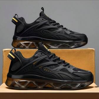 Men's New Solid Color Lightweight Cushioning Blade Air Cushion Running Shoes, Fashionable Thick Sole Casual Sports Shoes, Suitable For All Seasons