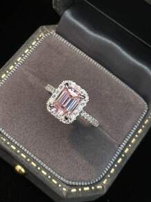 1PC Sparkle Geometry Engagement Pink Ring Wedding Band For Women Promise Ring Eternity Ring Fine Jewelry Gift