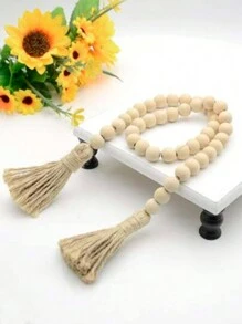 1 件天然木色流苏花环，配黄麻绳和木珠，适用于家居装饰（30/43/84）客厅/餐厅/窗户/门 DIY 壁挂饰品，纯手工制作，最佳礼物