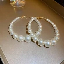 1 对波西米亚风格超大珍珠耳环，适合女士，时尚高端优雅大耳环适合日常佩戴，节日礼物 - 白色 - 查看 9
