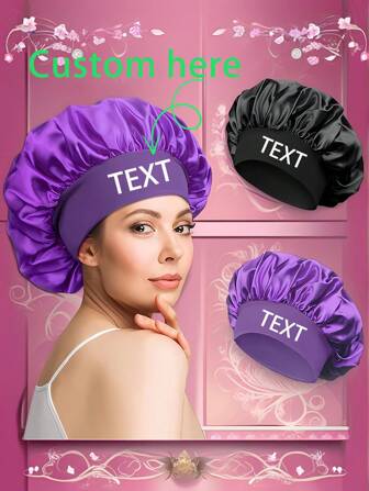 Customized Soft Satin Beauty Hair Cap, Colorful Sleep Cap For Women, Maternity Wind-Proof Hat, Gift For Wife Home Bathroom Decor Summer