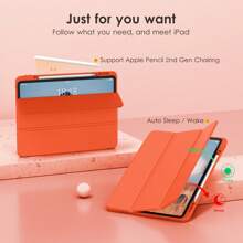 DTTOCASE IPad Pro 12.9 Case For 6th/5th/4th/3rd Gen (2022-2018) & IPad Air M3/M2 13 Inch (2025/2024) – Clear Protective Cover With Built-In Apple Pencil Holder, Auto Sleep/Wake & Camera Protection - 橘紅 - 查看 5