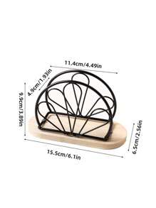 1pc Nordic Style Wooden Base Wrought Iron Napkin Holder, Vertical Paper Towel Holder, Western Restaurant Napkin Holder, Storage Rack, Wooden Paper Towel Holder, Vertical Metal Paper Towel Dispenser, Desktop Decoration Accessories, Suitable For Home, Restaurant, Hotel And Cafe Home Decoration, Valentine's Day - Multicolor - View 2