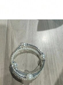 Vòng tay cô dâu đính đá Rhinestone & ngọc trai giả Vòng tay thanh lịch cho phụ nữ - trắng - Xem 5