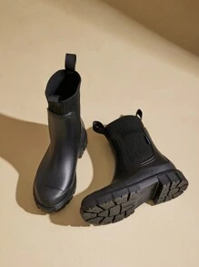 Damen einfarbige wasserdichte Regenstiefel, modischer runder Zehenbereich Stiefel zum Tragen Outdoor, rutschfeste Regenstiefel für Damen und Mädchen