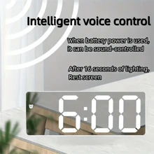 SOKANY 1 pieza Reloj despertador con espejo simple, reloj LED inteligente de alta definición, con visualización de temperatura, brillo ajustable, función de control por voz, reloj de 12/24 horas, alimentación por USB y batería. Adecuado para reloj de escritorio, reloj despertador digital de mesita de noche, opción perfecta para decoración de escritorio y dormitorio.
