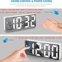 SOKANY 1 pieza Reloj despertador con espejo simple, reloj LED inteligente de alta definición, con visualización de temperatura, brillo ajustable, función de control por voz, reloj de 12/24 horas, alimentación por USB y batería. Adecuado para reloj de escritorio, reloj despertador digital de mesita de noche, opción perfecta para decoración de escritorio y dormitorio.
