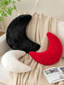 Soft Faux Fur Moon Shaped Decorative Throw Pillow, Suitable For Bedroom, Bed And Sofa, Easter Decor Cushion, Applicable For Spring Sofa, Bedroom, Living Room, Light Pink - Black - View 3