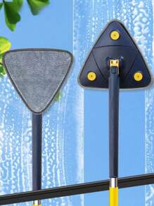 Juego familiar: 1 Fregona + 1 Cepillo para juntas del suelo, Fregona triangular giratoria de acero inoxidable para lavado a mano, Herramienta de limpieza para techos, Fregona de uso en seco y húmedo que se retrae sola, Adecuado para limpiar techos, baños, suelos, mármol, baldosas, cristal y paredes. Regalo para el Día de la Madre